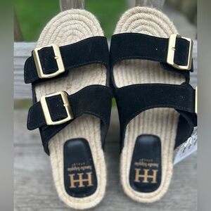 Haute Hippie Black and Gold Sandals with Adjustable Straps